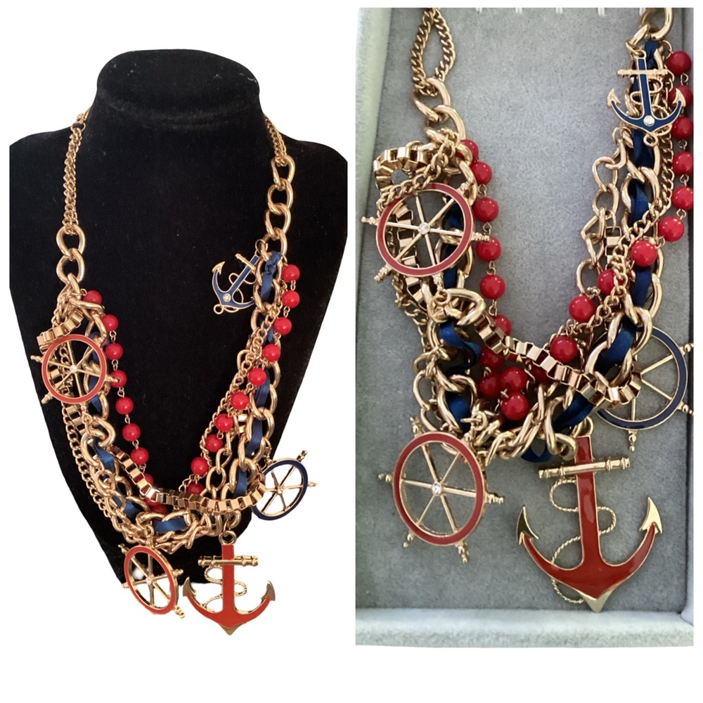 🚨Sale🚨!! Vintage Nautical Charm Necklace in Gold, Red, and Blue